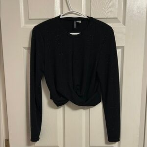 Black Long Sleeve Twist Front Top